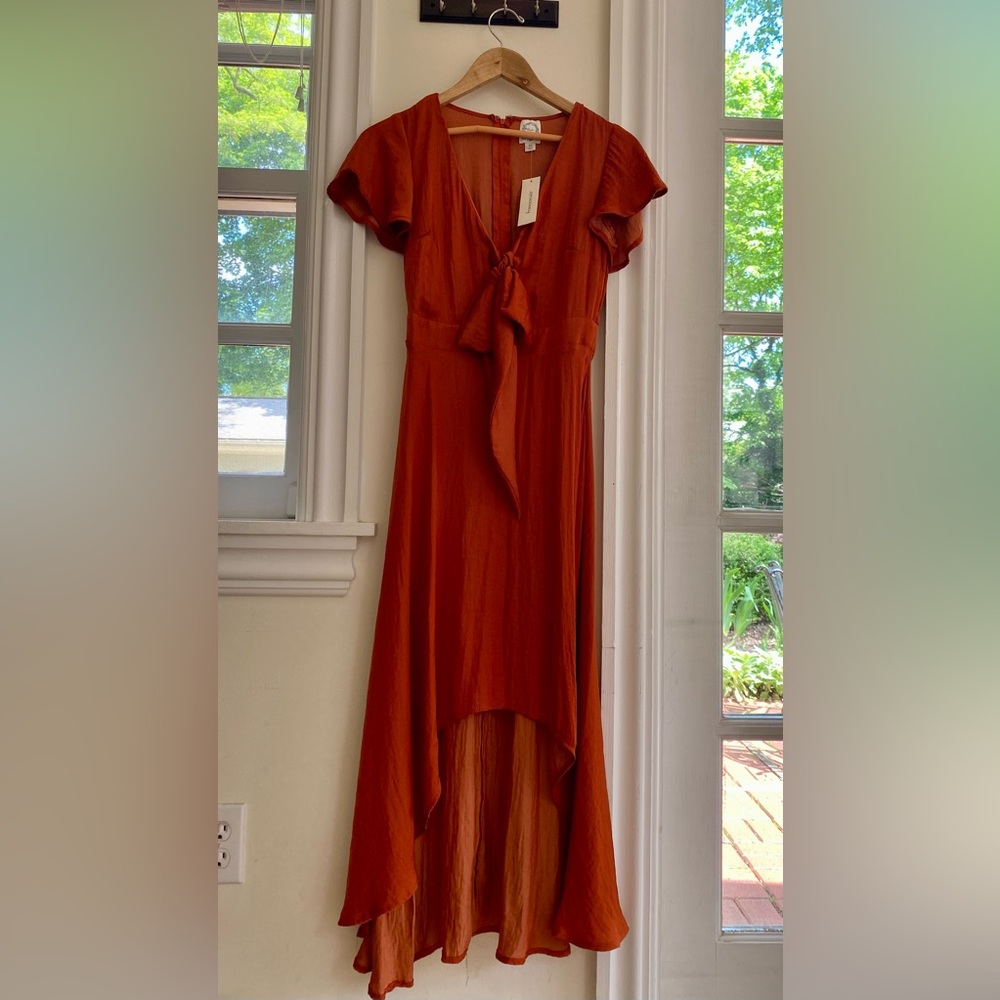 Blue Rain.Beautiful burnt orange party dress. XS.  NWT. Perfect for all seasons